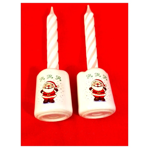 🎄Vintage 80s Christmas HO HO HO Santa Ceramic Mini Candle Holders set of 2❤️💚 - Picture 5 of 5
